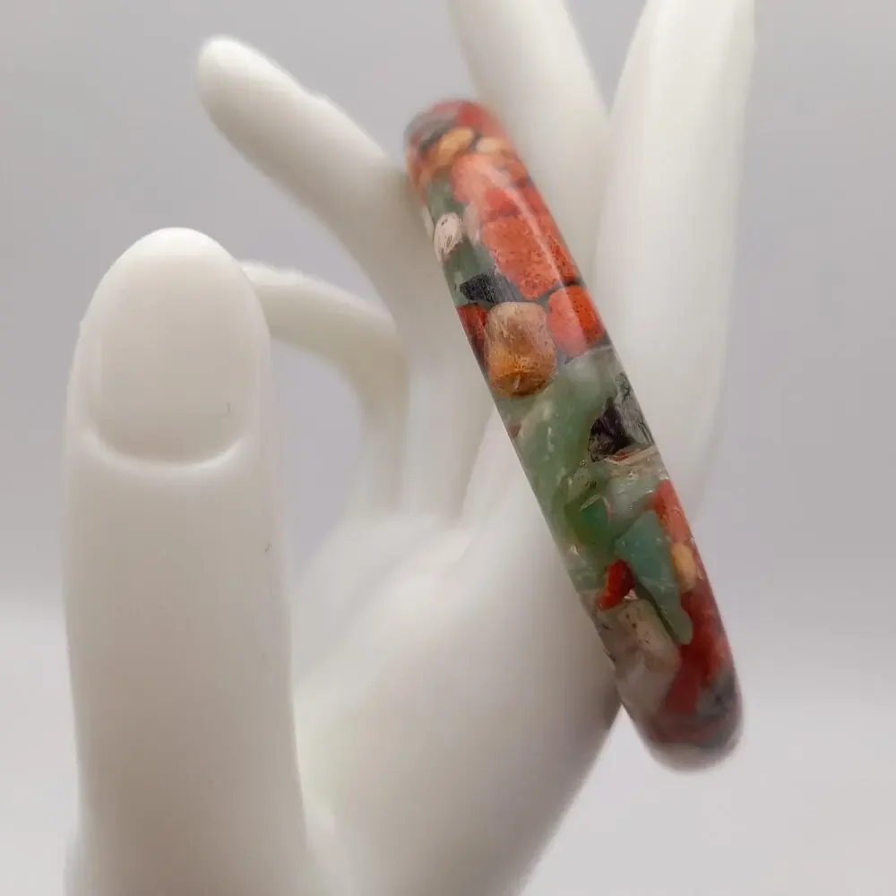 Vintage Transparent Resin Bangle Bracelet Filled With Rock Chips
